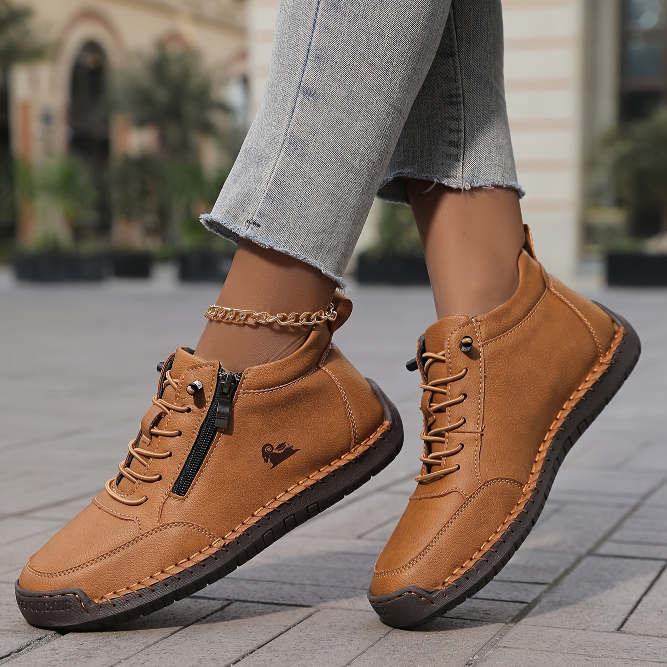 Damen Bequeme Schnürschuhe Reißverschluss