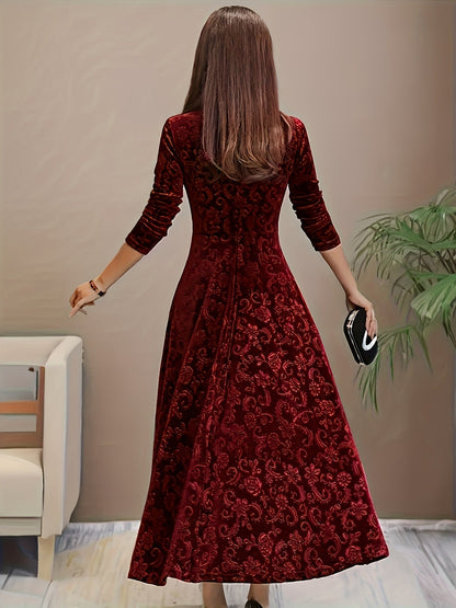 Damen Samt-Kleid Floral Muster