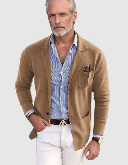 Herren Leinenblazer Reverskragen Leicht Beige