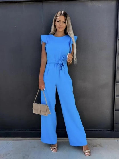 Damen Jumpsuit Schmetterlingsärmel Mit Bindegürtel