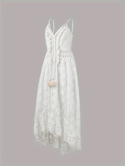 Damen Maxi-Sommerkleid Spaghettiträger V-Ausschnitt Boho-Stil