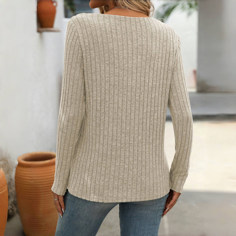 Damen Strickpullover V-Ausschnitt Knopfleiste