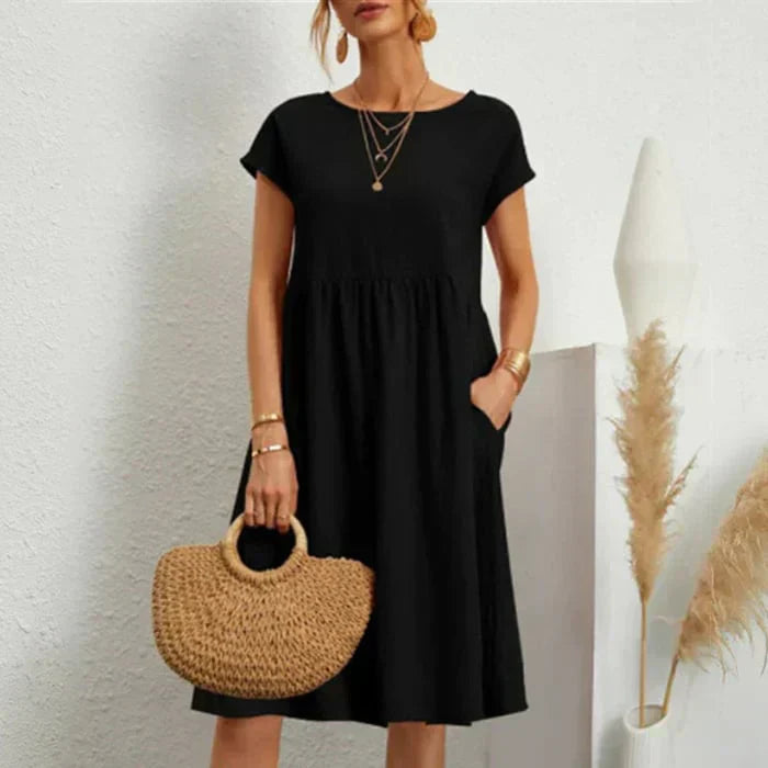Damen Baumwollkleid Rundhalsausschnitt