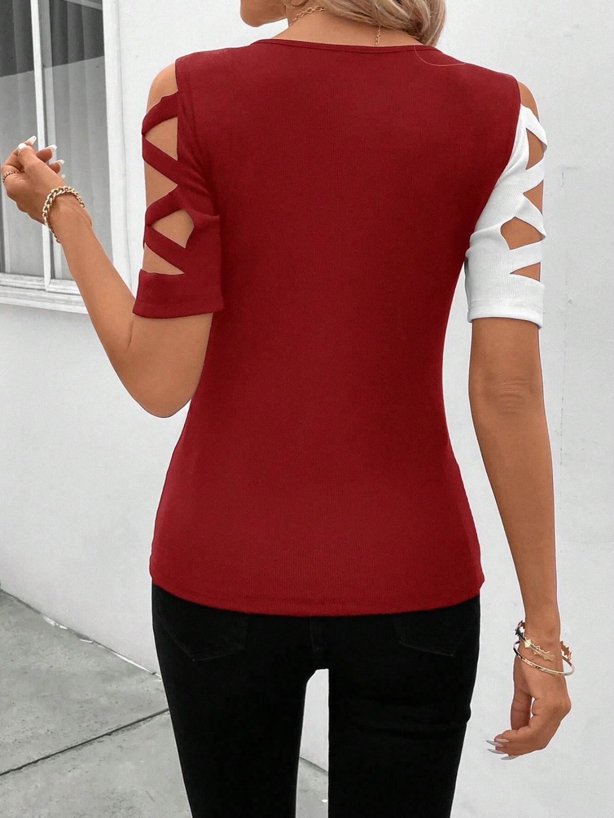Norvielle Damen Schulterfreies T-Shirt Slim Fit