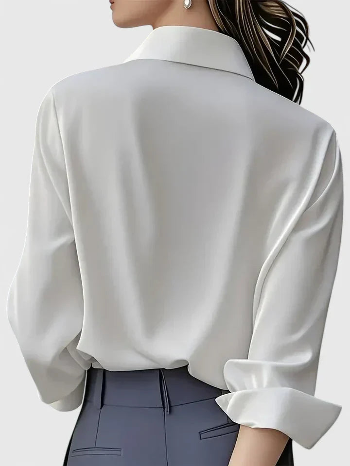 Damen Satin Bluse Mit Knopfleiste Weiß