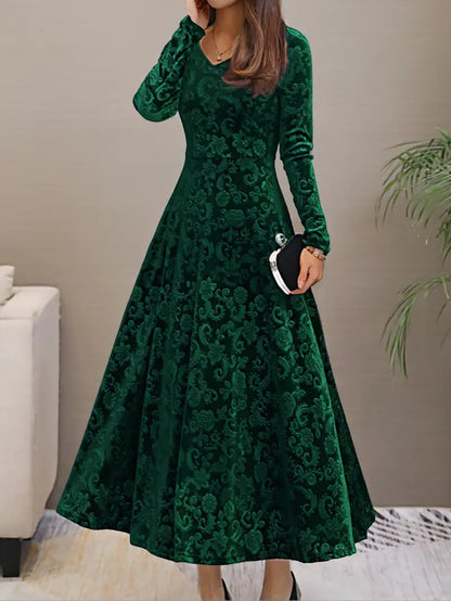 Damen Abendkleid Langarm V-Ausschnitt