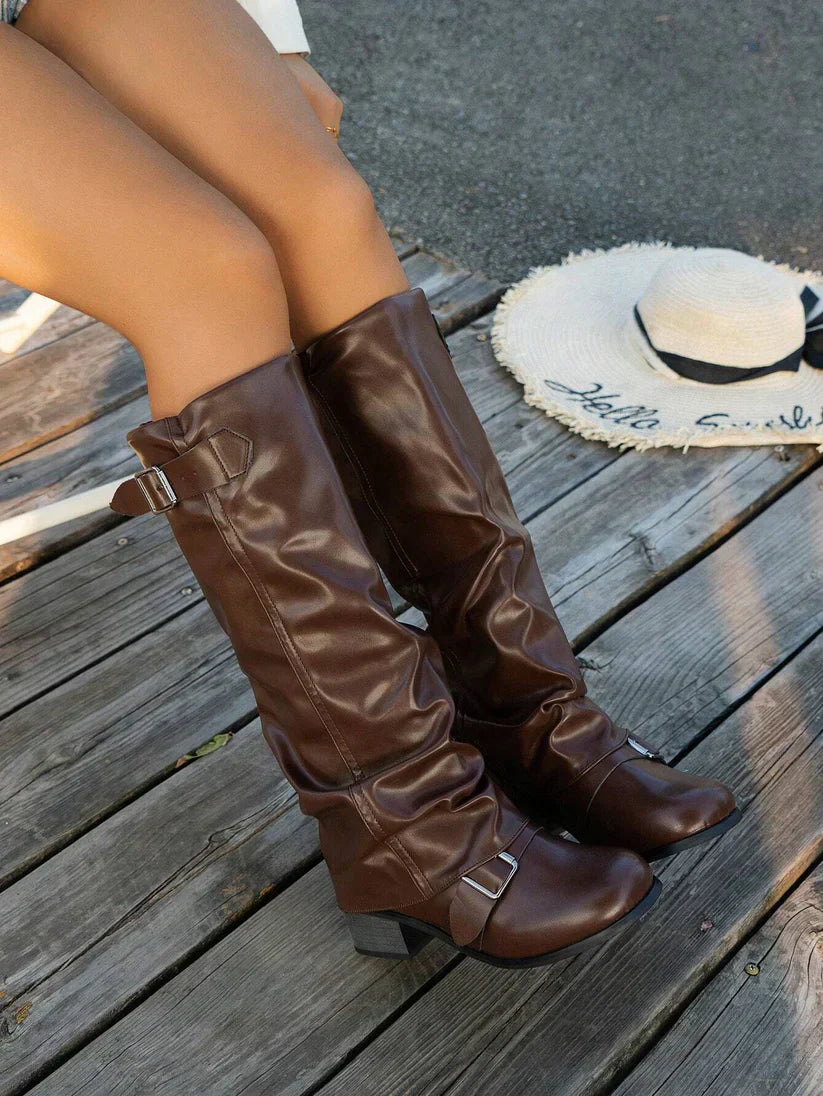Vegane Damenstiefel Schnallen Leder