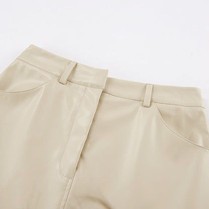 Lavorna Damen Midi-Rock Lederimitat Schlitz