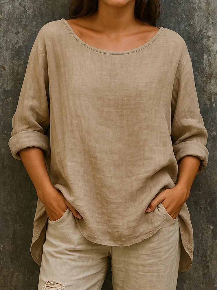 Damen Leinenbluse Langarm - Norvielle