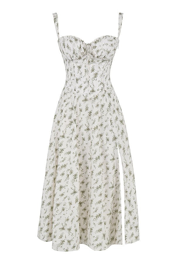 Pastellgrünes Damen Midikleid Taillenformend