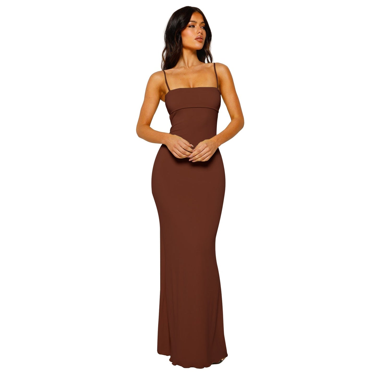 Valéria Abendkleid in Braun – elegantes Bodycon Maxikleid mit Rückenausschnitt