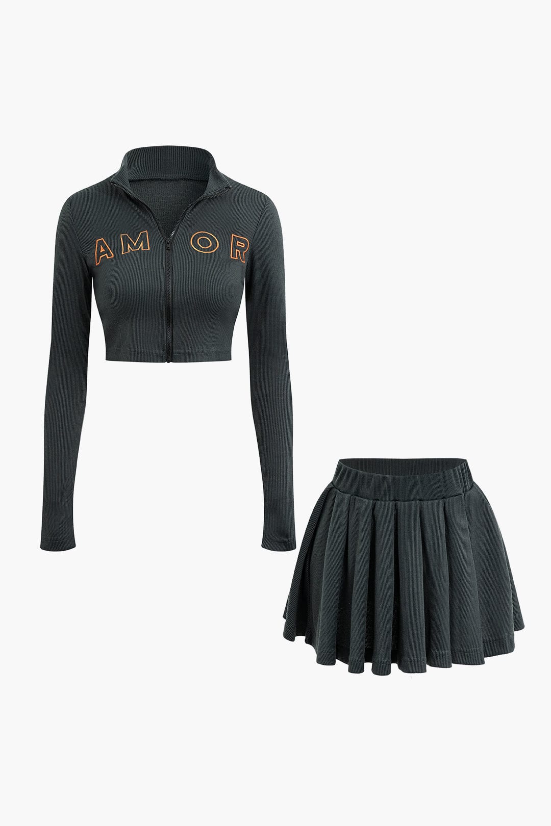 Damen Sportliches Zweiteiler-Set mit Zip-Jacke und Plissee-Rock