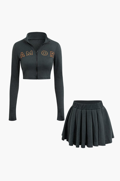 Damen Sportliches Zweiteiler-Set mit Zip-Jacke und Plissee-Rock