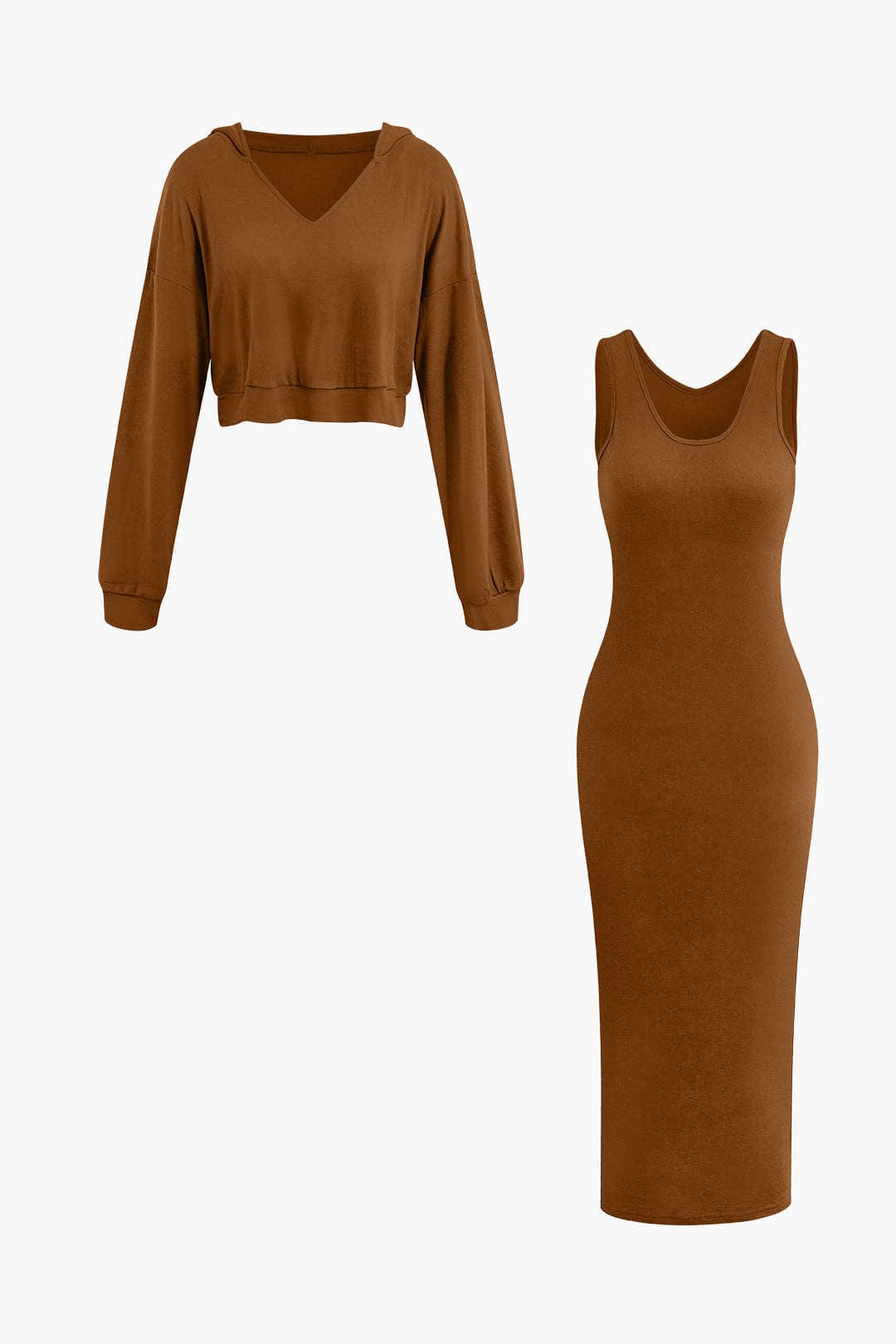 Damen Zweiteiler-Set Hoodie Midi-Kleid Lässig
