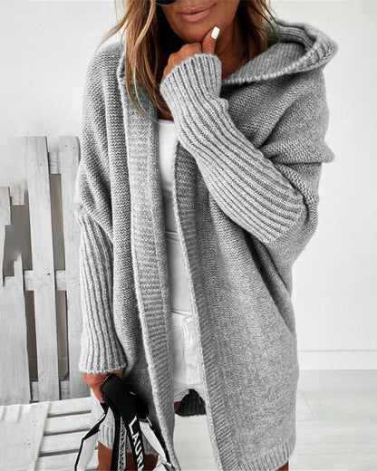 Norvielle Damen Strickjacke Fledermauskapuze Einfarbig