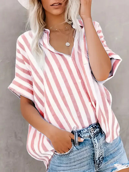 Damen Streifenbluse Kurzärmelig Sommerlich Elegant