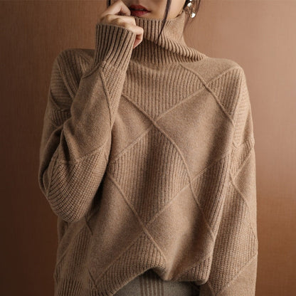 Damen Rollkragenpullover Zopfmuster Gemütlich