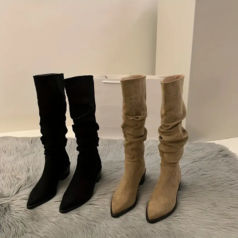 Norvielle Damenstiefel Robust Spitzes Zehenpaar Dicke Ferse