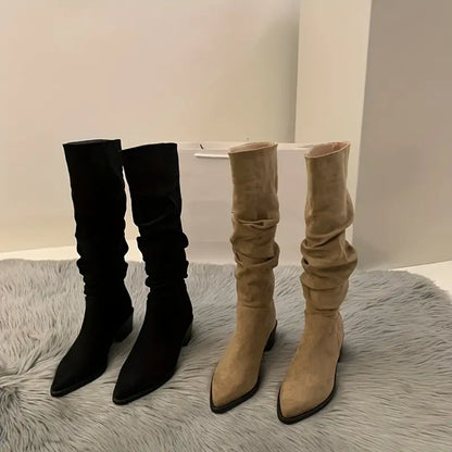 Norvielle Damenstiefel Robust Spitzes Zehenpaar Dicke Ferse