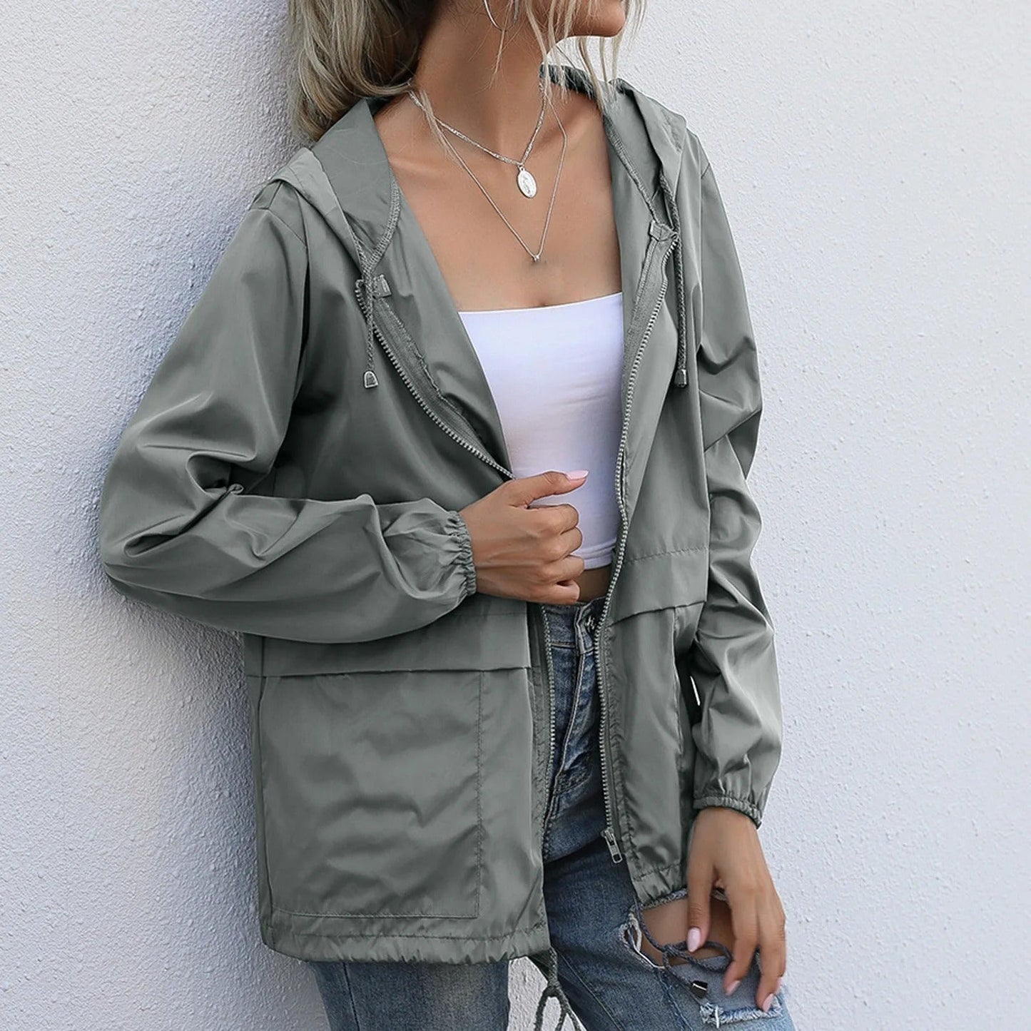 Norvielle Leichte Damenwindjacke Mit Kapuze