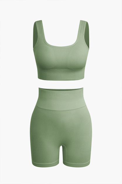 Damen Sport-Set Nahtlos Crop- Yoga-Shorts