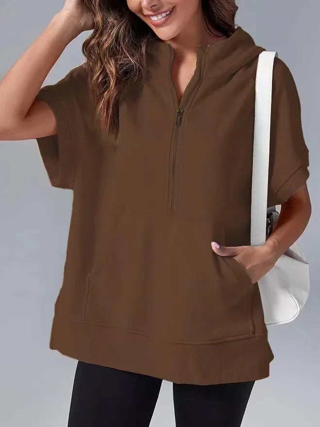 Norvielle Damen Kapuzenpullover Lässig Kurzarm
