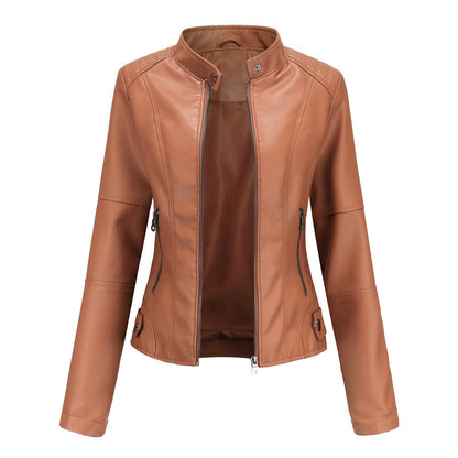 Claudia Damen Bikerjacke Stehkragen Leder
