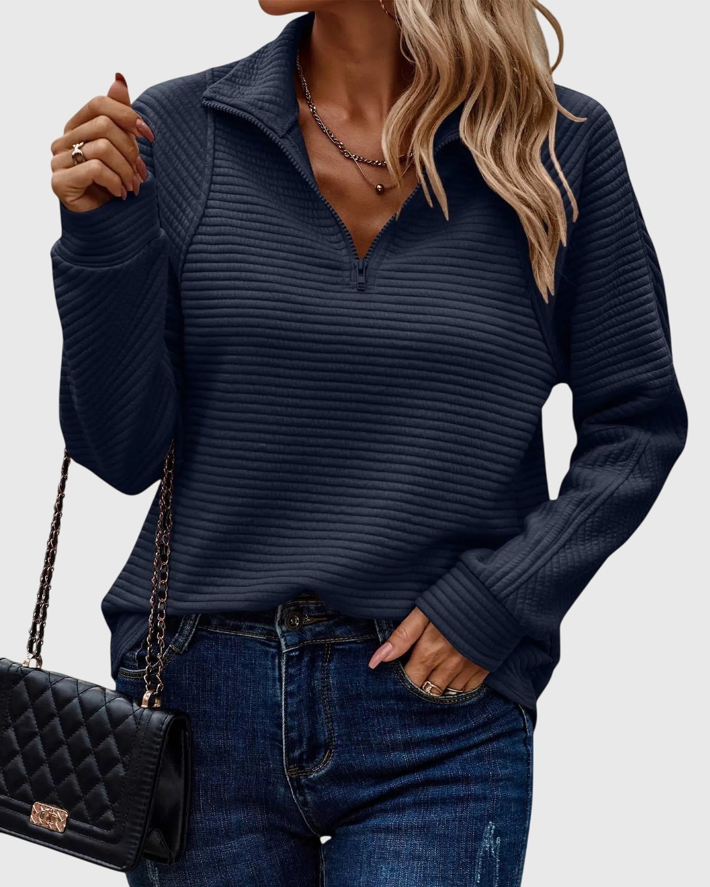 Damen Langarm-Pullover Lässig Reißverschluss