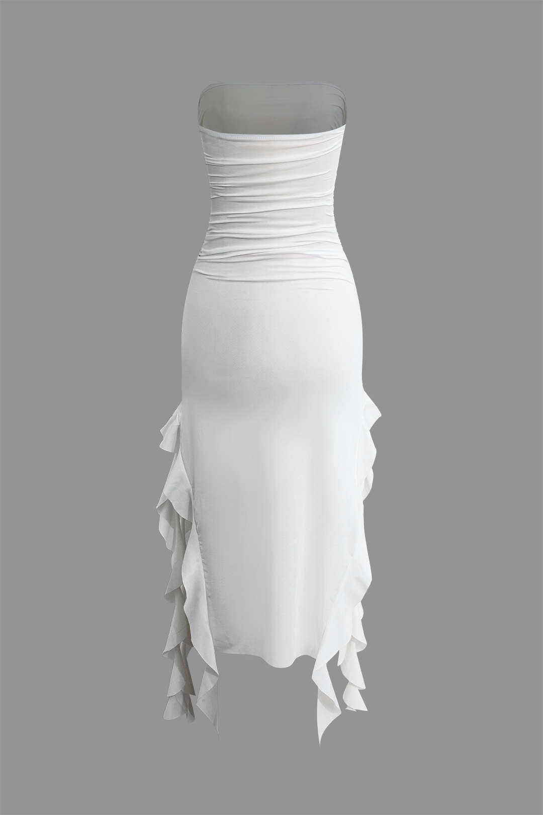 Damen Maxikleid Elegantes Bandeau-Design mit Volant-Details