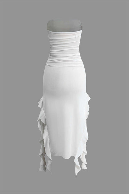 Damen Maxikleid mit Volant-Details Elegantes Bandeau-Design