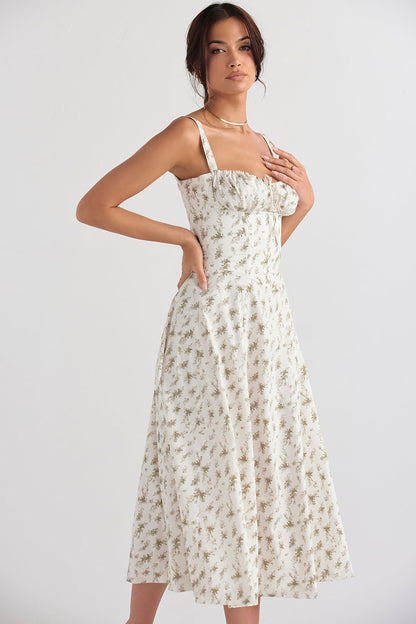Pastellgrünes Damen Midikleid Taillenformend