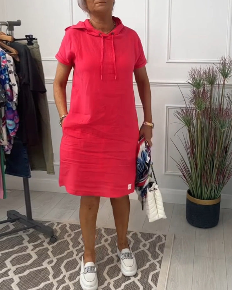 Norvielle Damen Freizeitkleid Kurzarm Kapuze