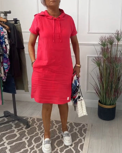 Norvielle Damen Freizeitkleid Kurzarm Kapuze