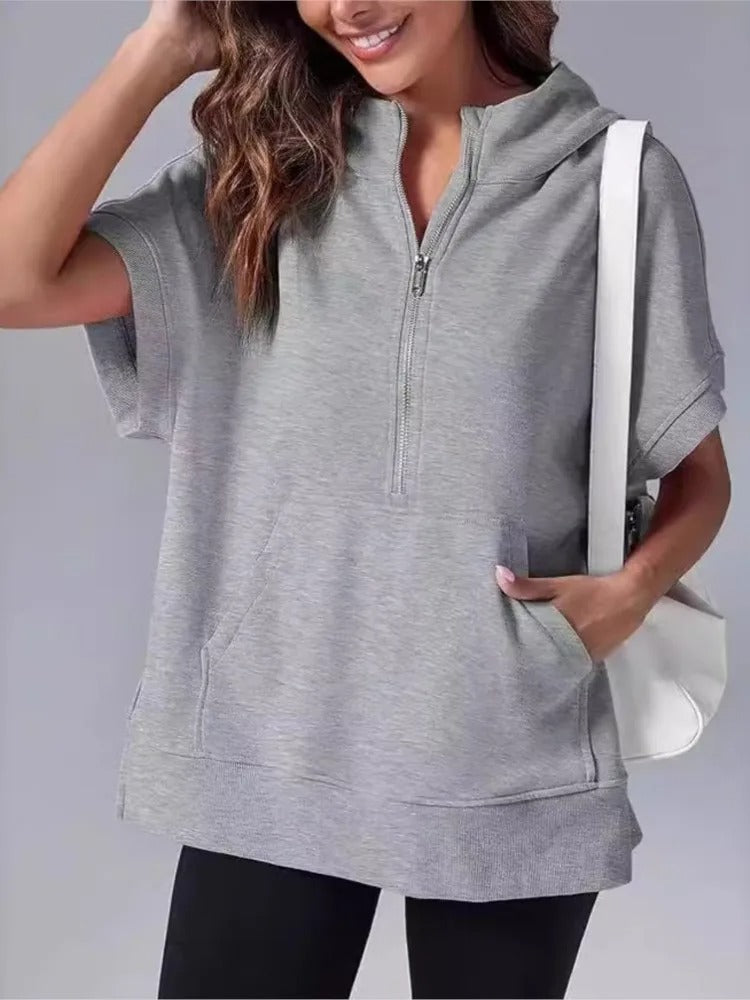 Norvielle Damen Kapuzenpullover Lässig Kurzarm