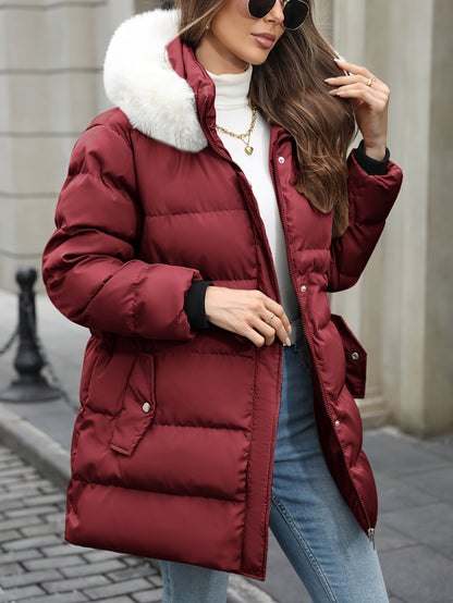 Damen Daunenjacke Mit Kapuze Fellbesatz