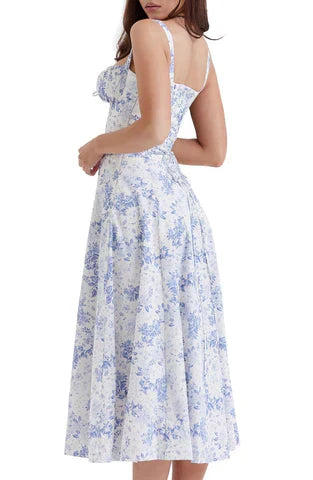Damen Midikleid mit Corsagen- Blumenprint -Weiß