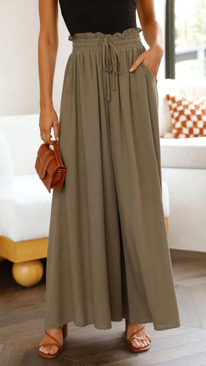 Elastischer Damen Gürtelhose Weite Bein Hohe Taille