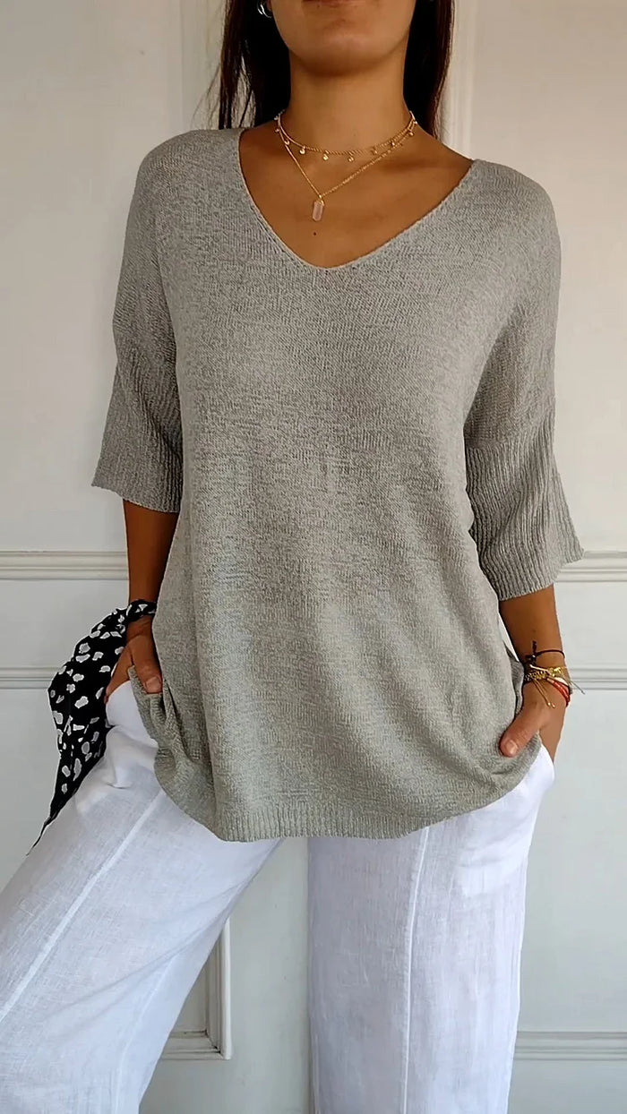 Damen T-Shirt V-Ausschnitt 3/4-Ärmel Lässig