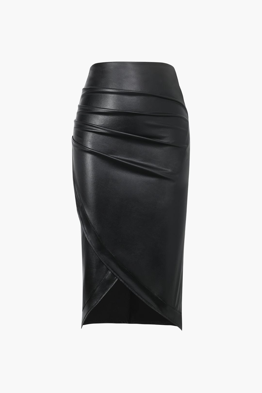 Damen Midirock Kunstleder Asymmetrisch
