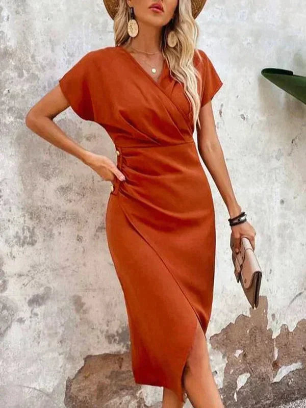 Norvielle Damen Midi-Kleid V-Ausschnitt Schlitz