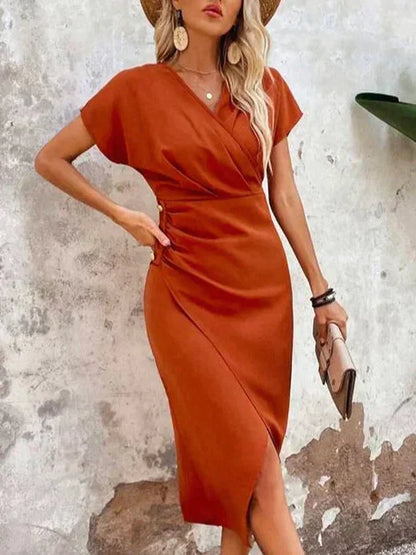 Norvielle Damen Midi-Kleid V-Ausschnitt Schlitz