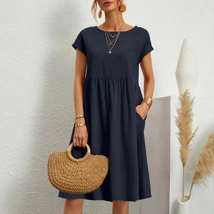 Damen Baumwollkleid Rundhalsausschnitt