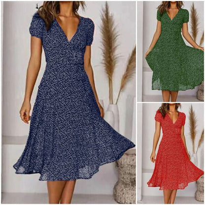 Damen A-Linie Kleid V-Ausschnitt Fließend