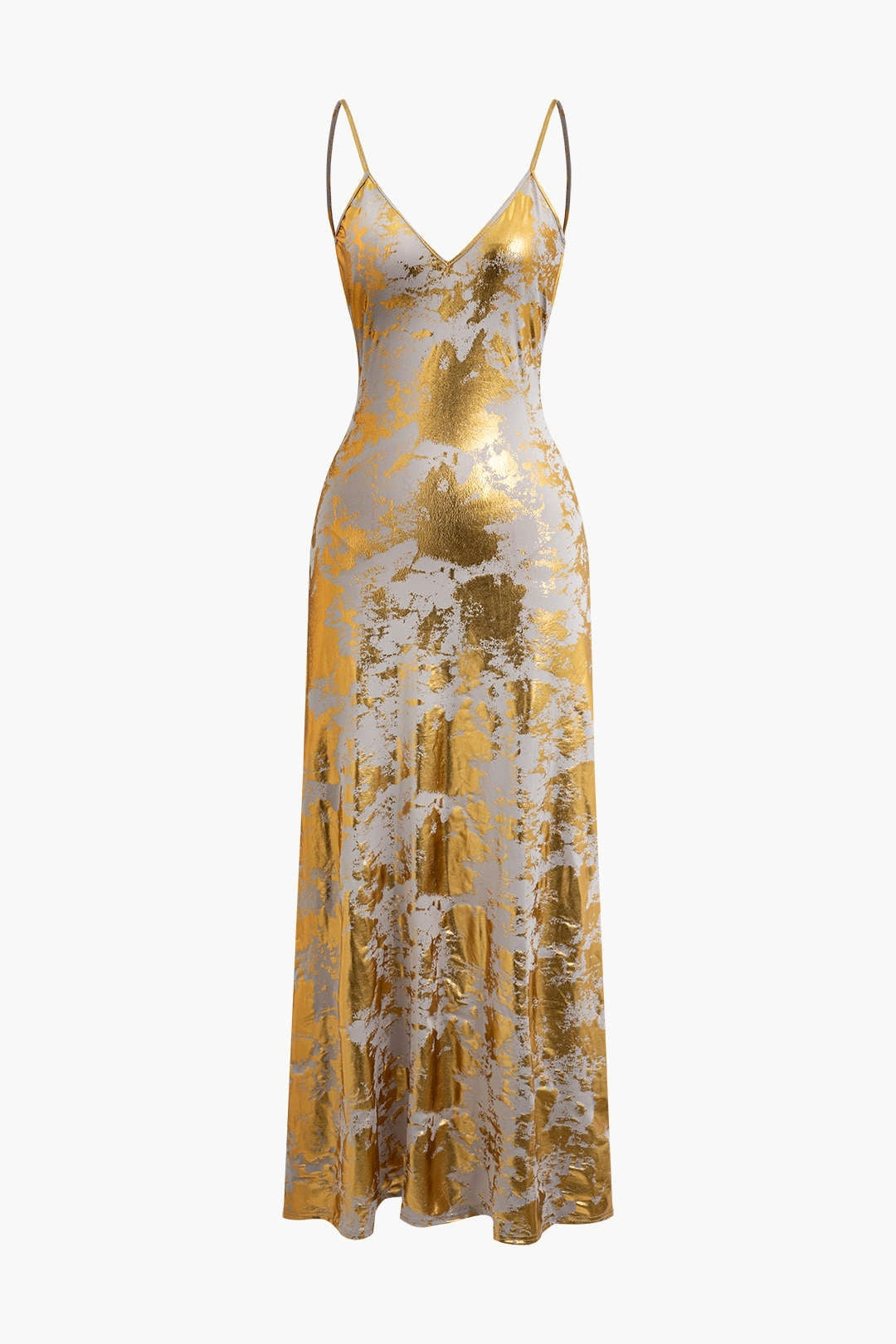 Damen Abendkleid Spaghettiträger Goldschimmer Rock