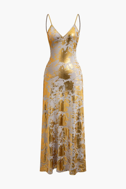 Damen Abendkleid Spaghettiträger Goldschimmer Rock