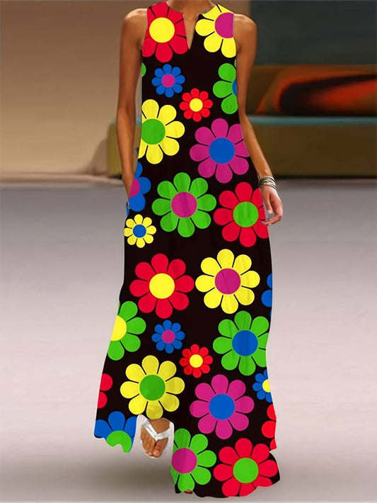 Damenkleid V-Ausschnitt Blumenmuster - Norvielle