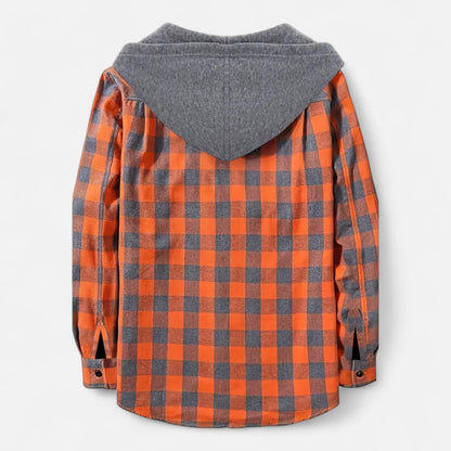 Herren Karo-Hoodie mit Knöpfen und Kordelzug
