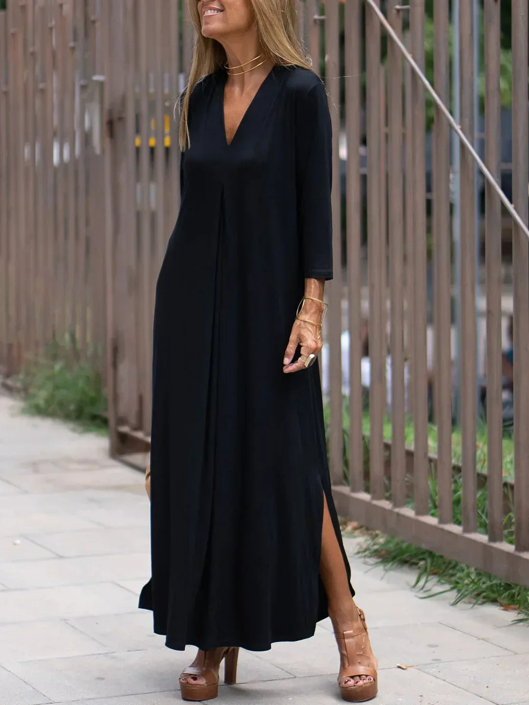 Norvielle Damen Langkleid Schlankmachend Schwarz - Norvielle