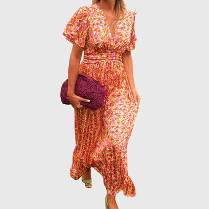 Damen Maxikleid Blumenmuster Kurzärmel
