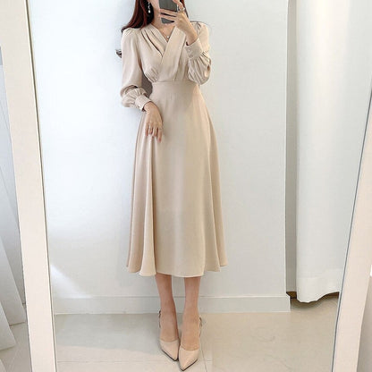 Elegantes Damenkleid mit Puffärmeln V-Ausschnitt A-Linie